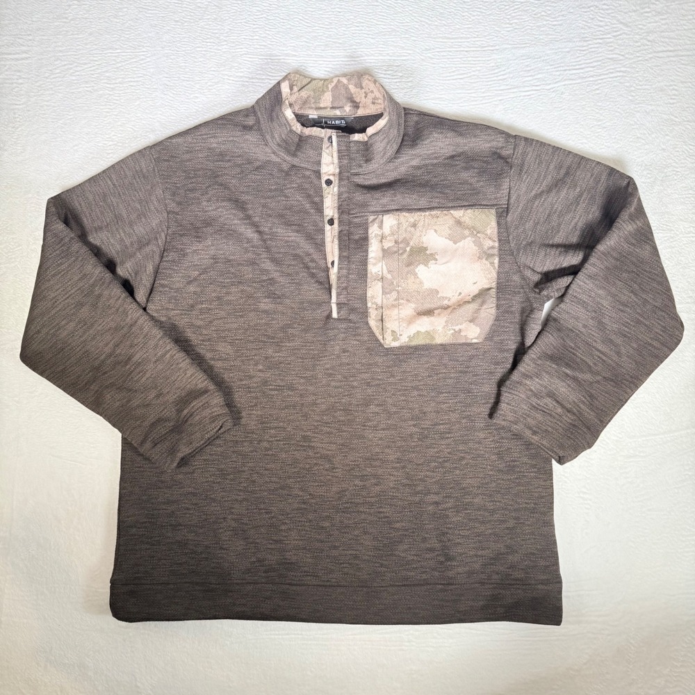 HABIT Men's Camo Pocket Quarter Snap Pullover Fleece‎ Lined Jacket 2XL Brown